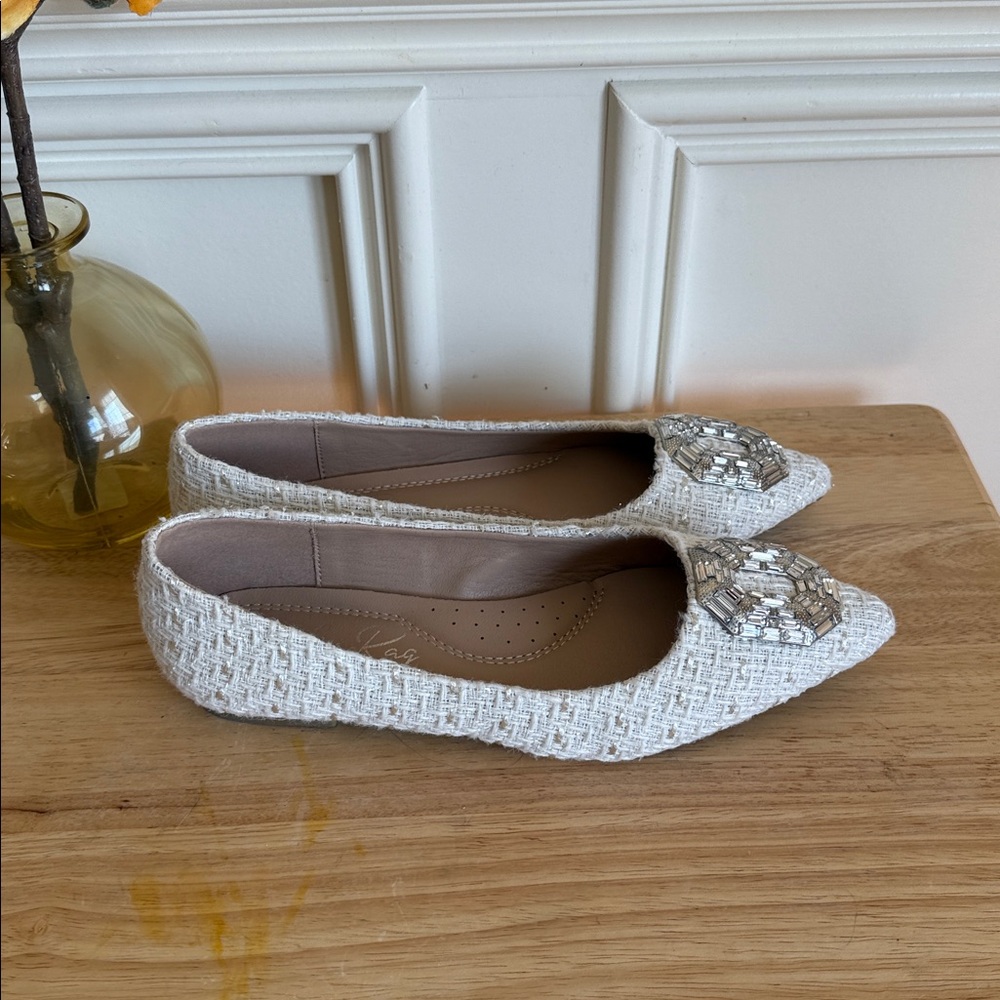 London Rag Aria Embellished Jewel Buckle Tweed Ballet Flats Sz 8